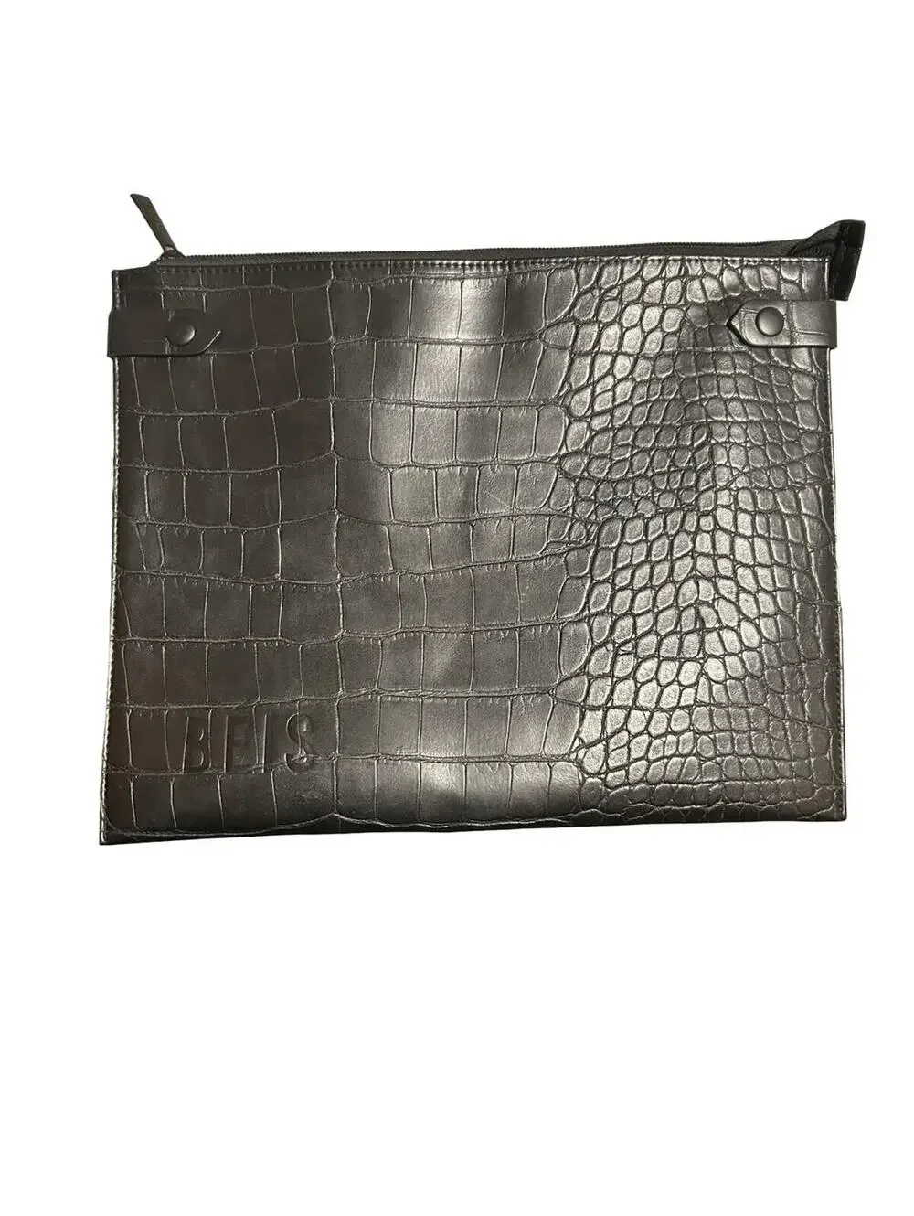 BEIS‎ Black Croc Embossed Zip Pouch Clutch Organizer Bag